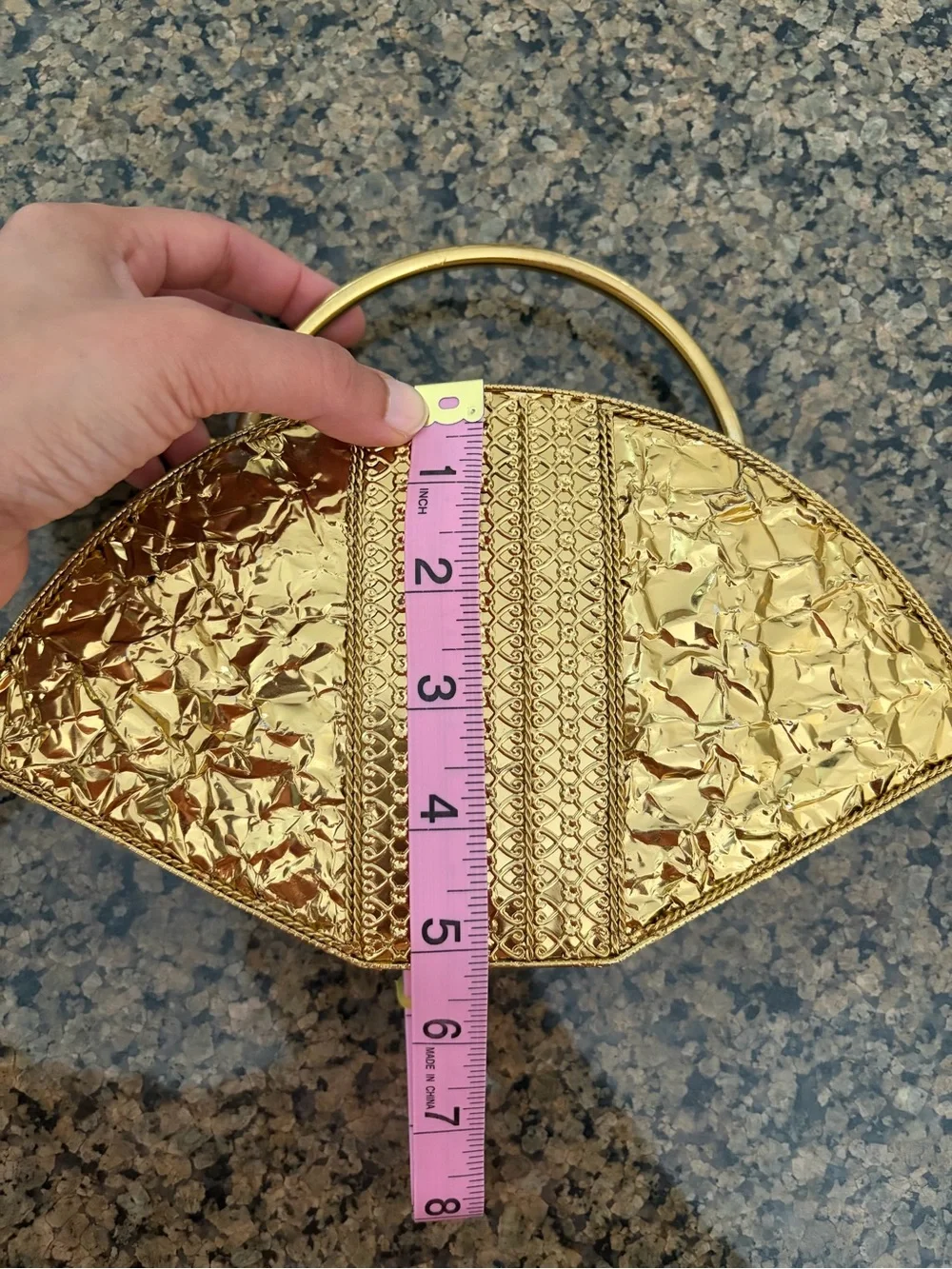 Gold Floral-Accent Iridescent Shell Evening Bag